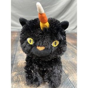 Hallmark Black Glitter Sparkly Caticorn Plush Stuffed Animal! Candy Corn Horn 8”